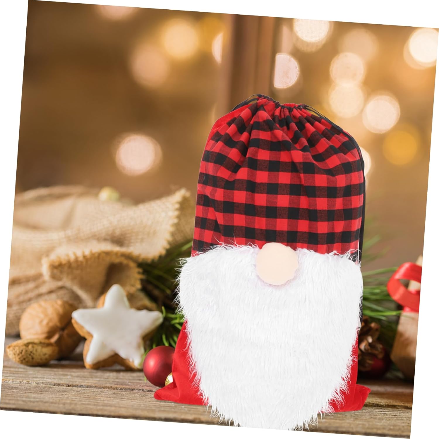 Christmas Drawstring Bag Large Capacity Gnome Pouch for Reusable Cloth Design for Candy Cookies and Xmas and Santa Cosplay