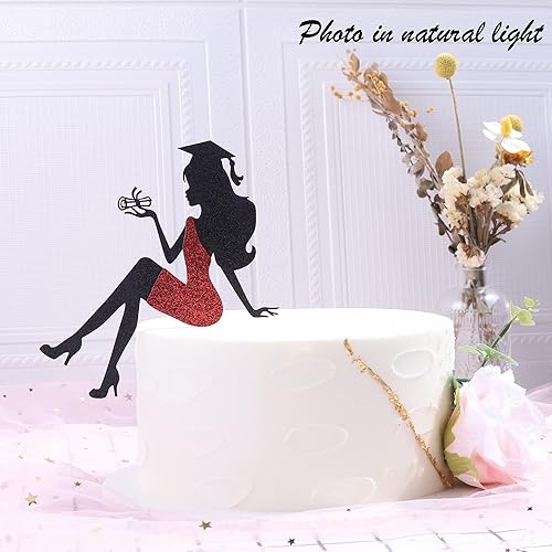 Miniatura 3 de 1 pieza de decoración para pastel de graduación 2024 con tapa de graduación con purpurina, diploma de tacón alto para niña, selección de pastel de
