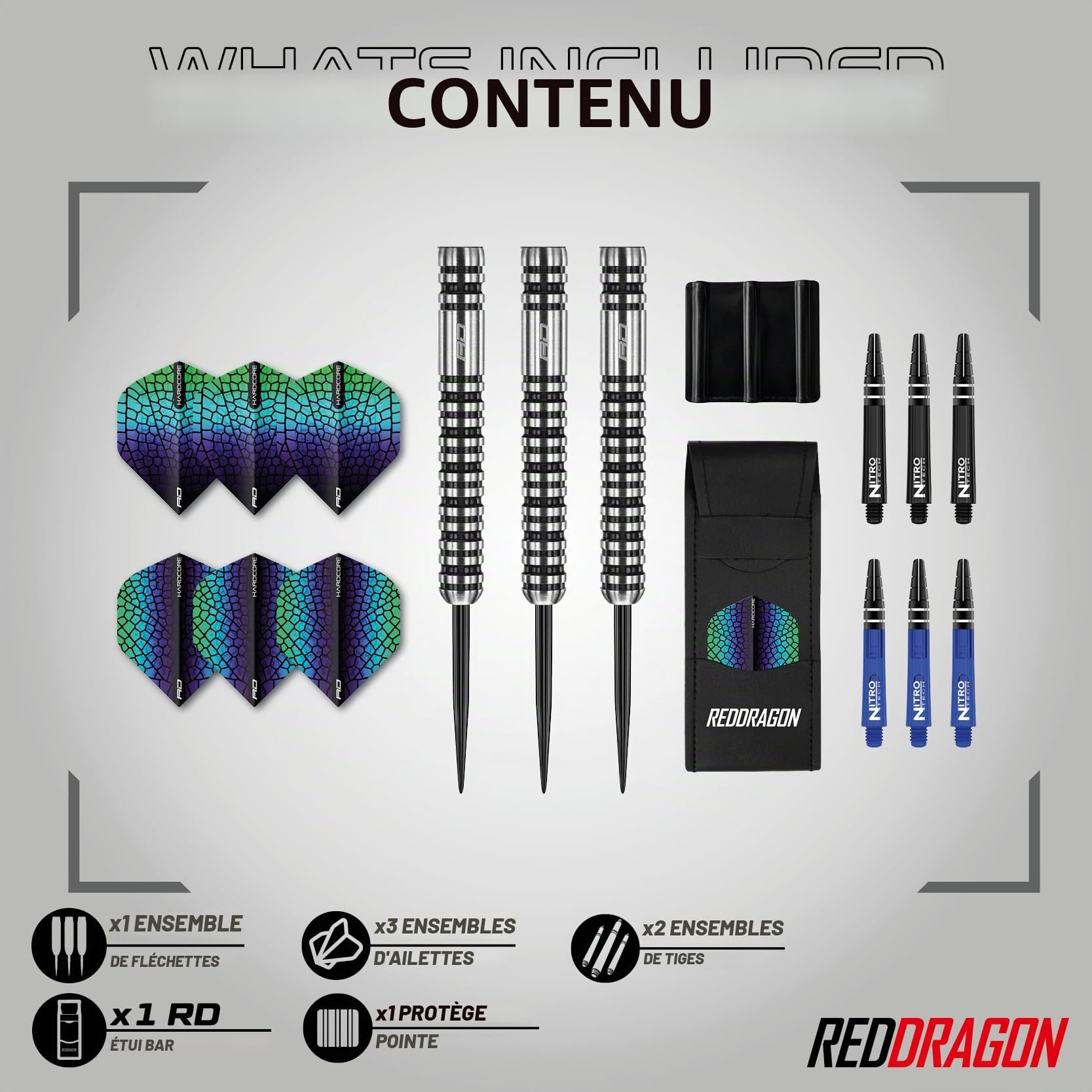 RED DRAGON Darts - Dragonfly - 95% Tungstène - Jeu de fléchettes à Pointe en Acier Professionnel - Comprend des ailettes et des tiges - Disponible en 20g, 22g & 24g