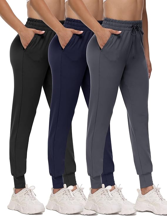 3 Pack Joggers for Women - Black Sweatpants with Pockets Plus Size Comfy Lounge Yoga Pants (S-5XL)
