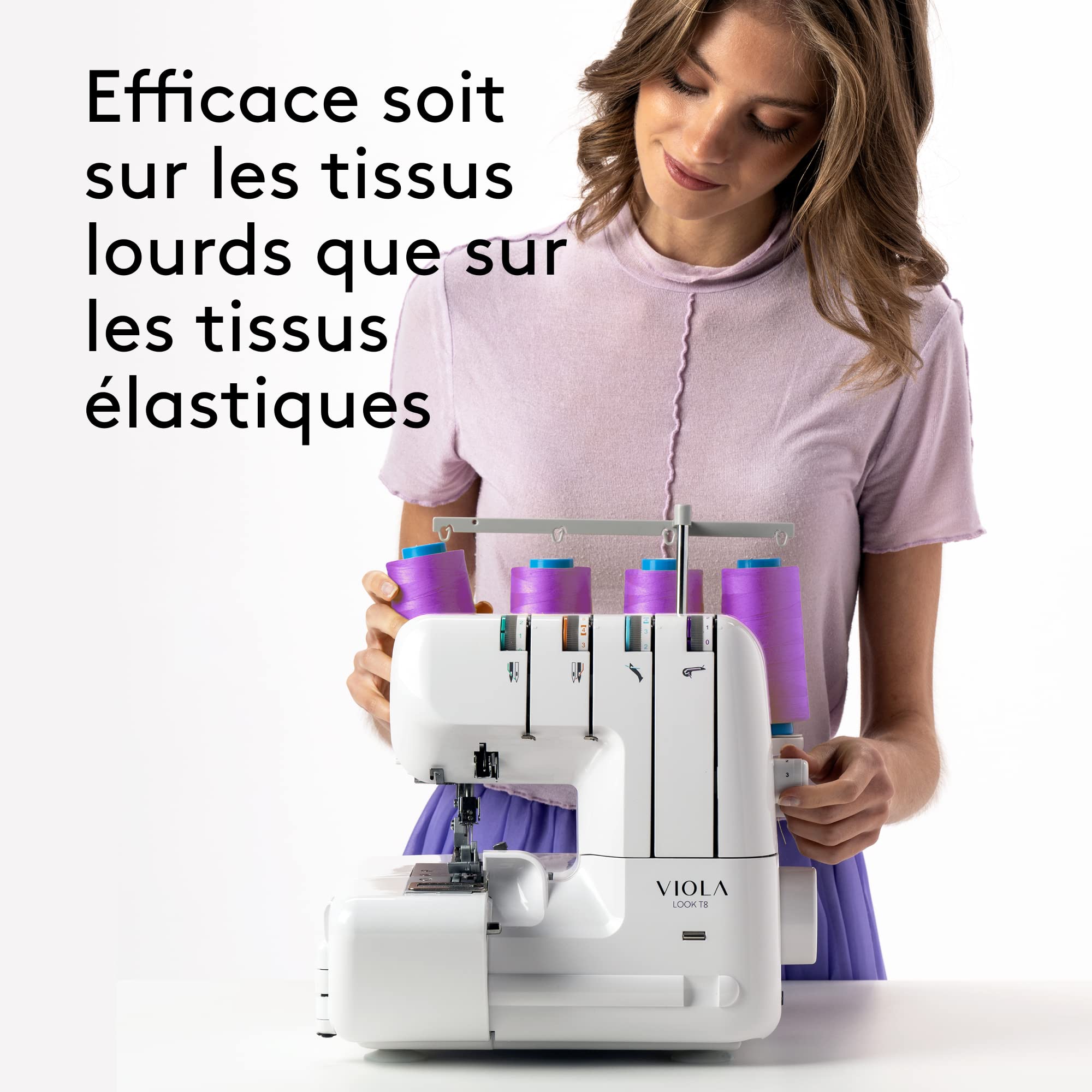 VIOLA LOOK T8 Surjeteuse avec Différentiel, Enfilage Simplifié, Machine à Coudre Overlock Facile à Utiliser 2/3/4 Fils, Lumière LED, Silencieuse