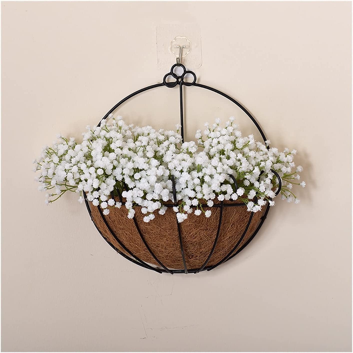 Metal Hanging Planter Basket with Coco Coir Liner - Half Round Wall Mount Wire Plant/Flower Holder - Hanging Flower Pot with Chain for Indoor Outdoor Garden Porch and Balcony.(44x24x41cm)
