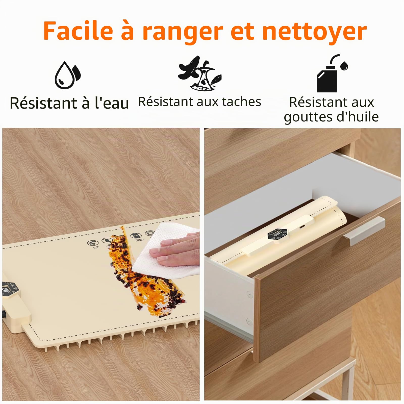 INNOWARMER Chauffe Plat Électrique, Plaque Chauffante Électrique Silicone Pliable Flexible, Plaque Chauffante avec 5 Température Réglable et Minuteur, Chauffe Plat pour Buffet Fête Familiale (Blanc)