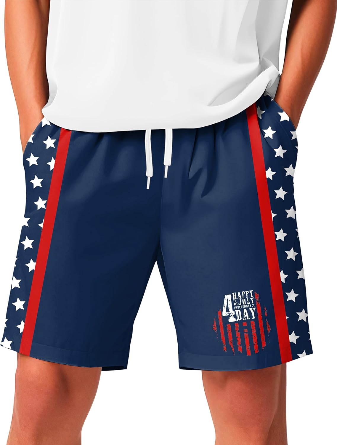 AOBUTE Men's 4th of July Shorts American Flag Patriotic Shorts with Pockets