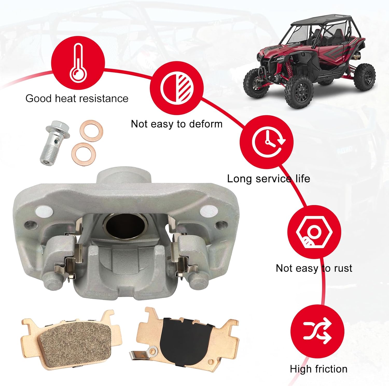 M MATI Rear Left Brake Caliper & Sintered Pad Kit for Honda Pioneer 1000 Talon 1000 1000X 1000R SXS1000 2016-2023 with Sintered Pad Kit 43150-HL4-A01 43150-HL6-A01