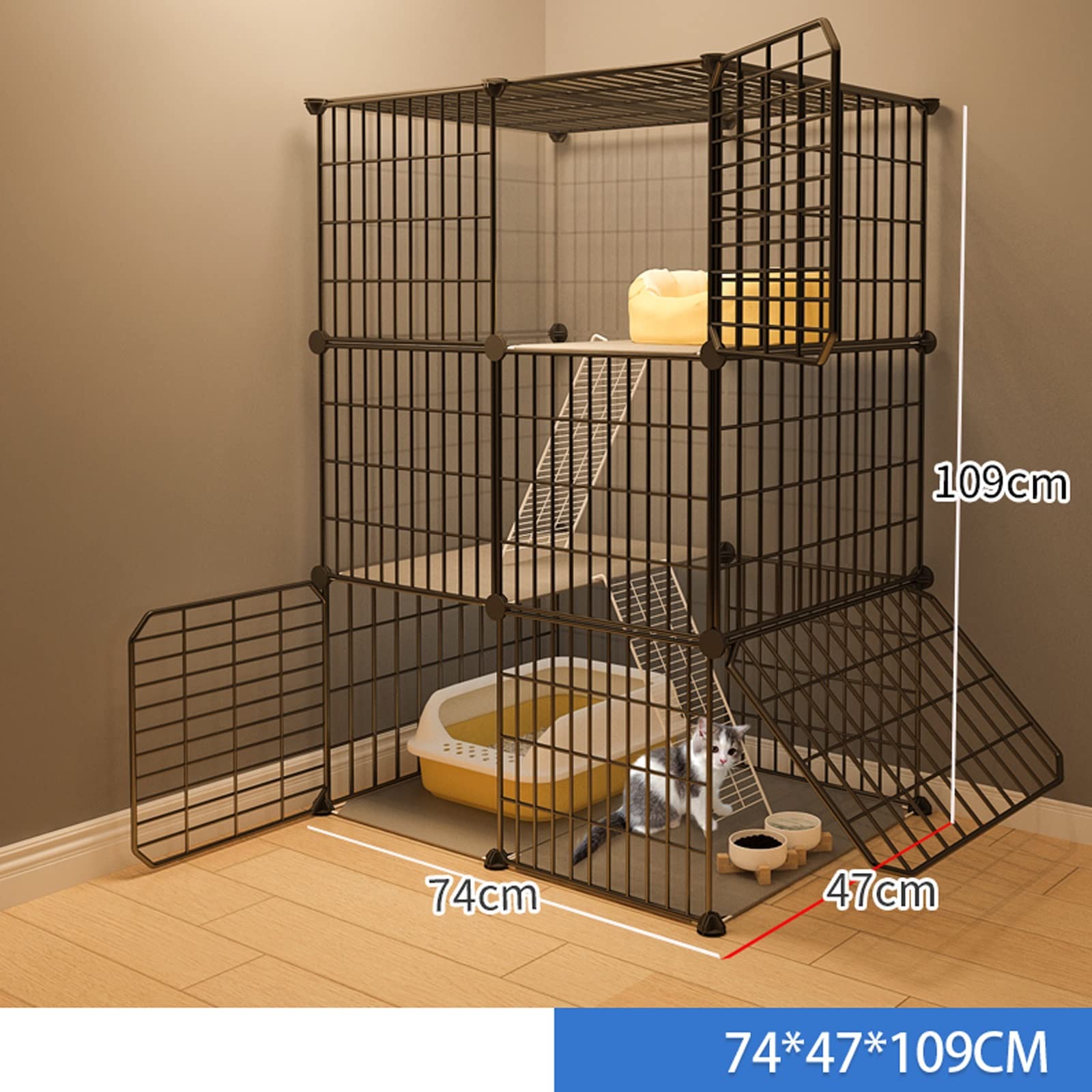 Gabbia Gatti Interno Metallo Gabbia per Gatti - Gabbia Gatto con Filo Metallico, Box per Animali Domestici di Design Fai da Te per Piccoli Animali Nero (Color : C, Size : 74 * 47 * 109cm)