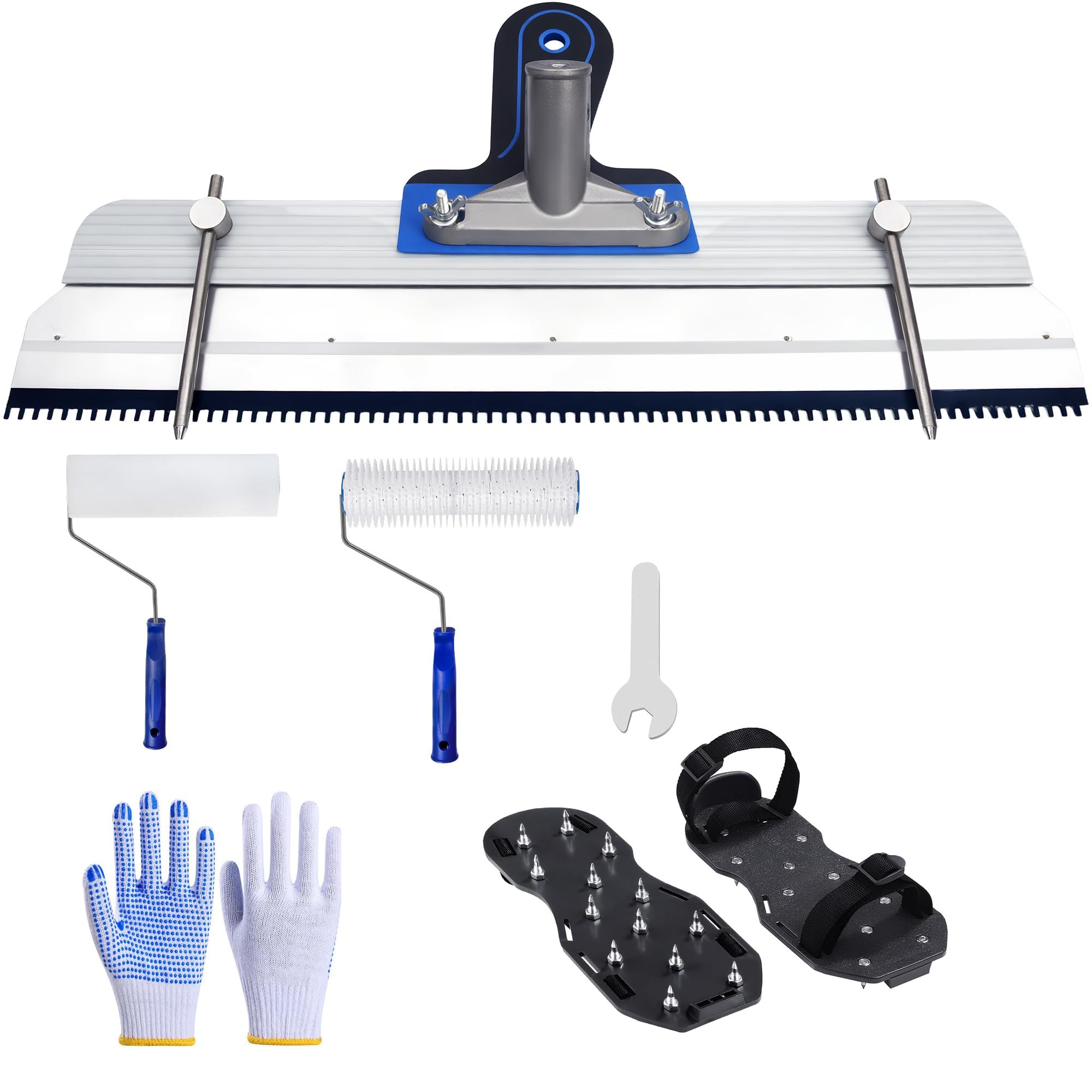 Kit de herramientas autonivelantes con rastrillo y zapatos de pincho para suelos de cemento