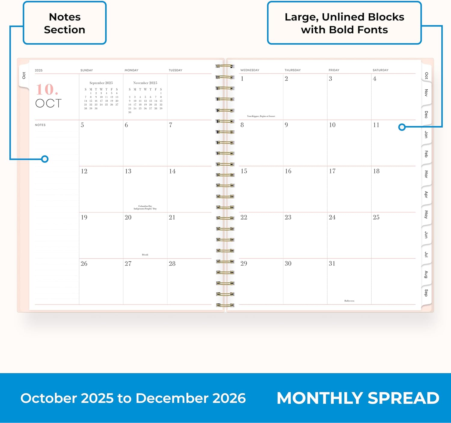 Blue Sky 15 Month 2026 Weekly and Monthly Planner Calendar, October 2025 - December 2026, 8.5" x 11", Laminated Cover, Durable Twin Wire Binding, Laminated Tabs, Storage Pocket, Includes Stickers, Soren