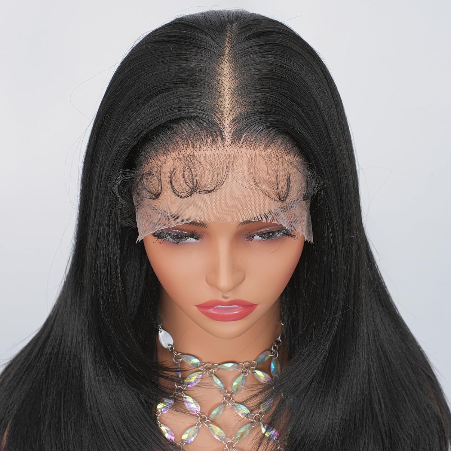 Lace Front Wigs for Black Women 13X6 Long Layered Straight Wig with Baby Hair Synthetic Hair Soft As Human Hair 24 Inch 1B Black Pre Plucked Bleached Knots Glueless Wig (Black)