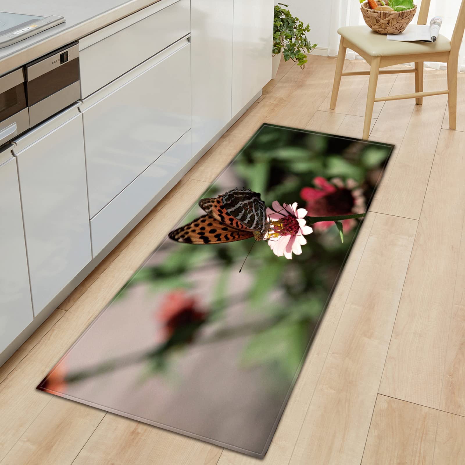 Küchenmatte Mit Rosen-Schmetterling Muster - Rutschfest 52,6x77,7cm