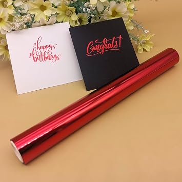 JBQUEEN Metallic Hot Foil Roll, 5MLength X19.5CMWidth Laser Toner Reactive Foil Roll,Use Laminator Laser Printer,Paper Holographic Heat Transfer Craft Foil For Handmade Craft Accessories-Red