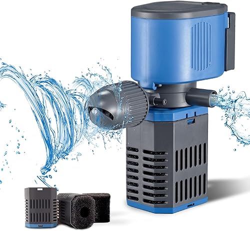 BLOTFISH Filtro de acuario para 15-50 galones, filtro sumergible para acuario, filtración bioquímica de 240 GPH potente bomba de agua Wavemaker