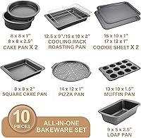 Vista 3 de HONGBAKE Juego de utensilios para hornear, juego de moldes para hornear, sartén antiadherente para horno para cocina con agarres más anchos, 10