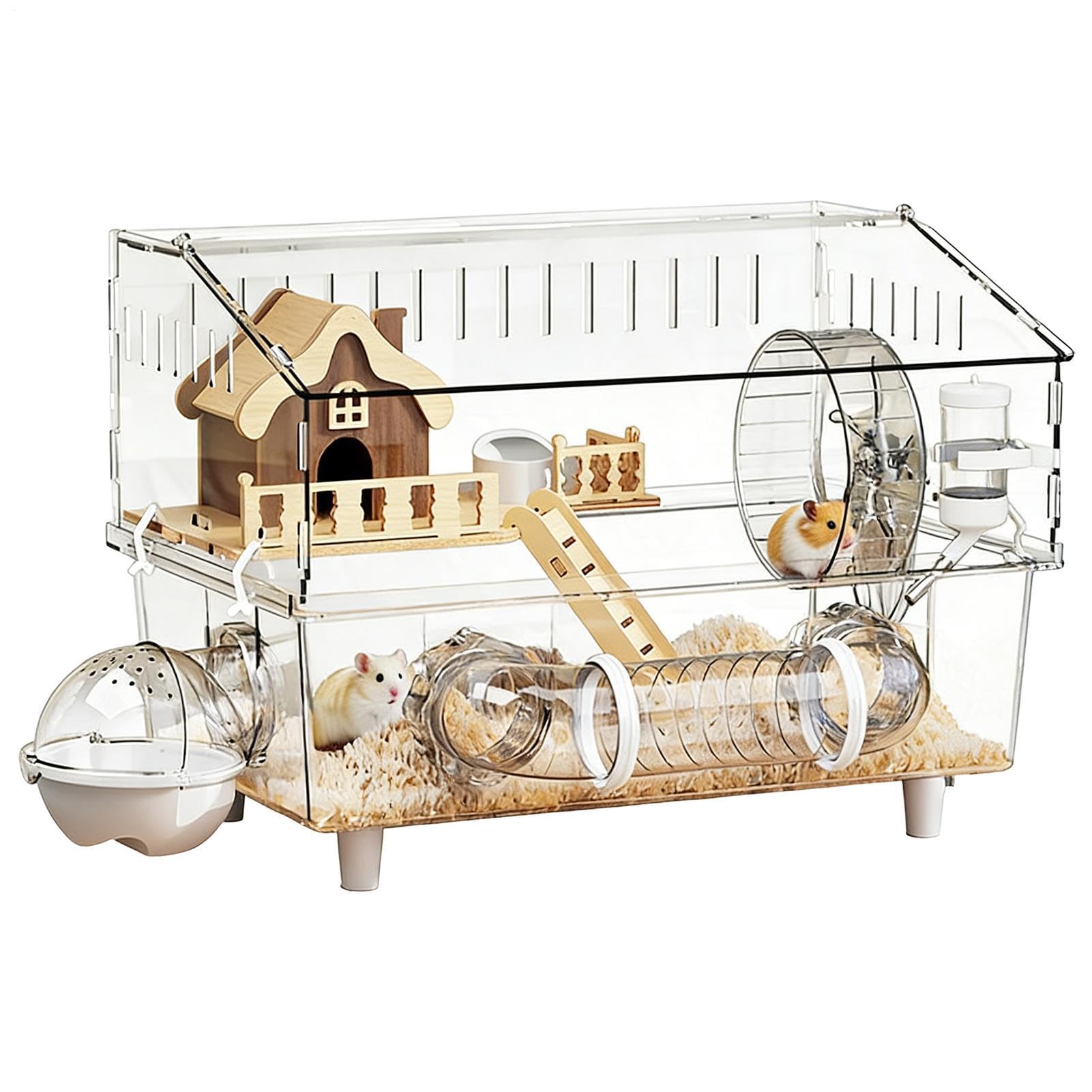 Jaula para Hámster Recinto de Acrílico Transparente de 2 Niveles | Hábitat para Hámsteres para en Casa, Interior, Exterior, Observación en Tienda de Mascotas o Jardín