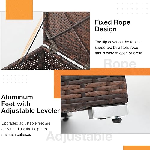 Miniatura 7 de Patiorama Otomanas de mimbre de ratán de polietileno marrón con almacenamiento, reposapiés para exteriores con cojín grueso, asa integrada para