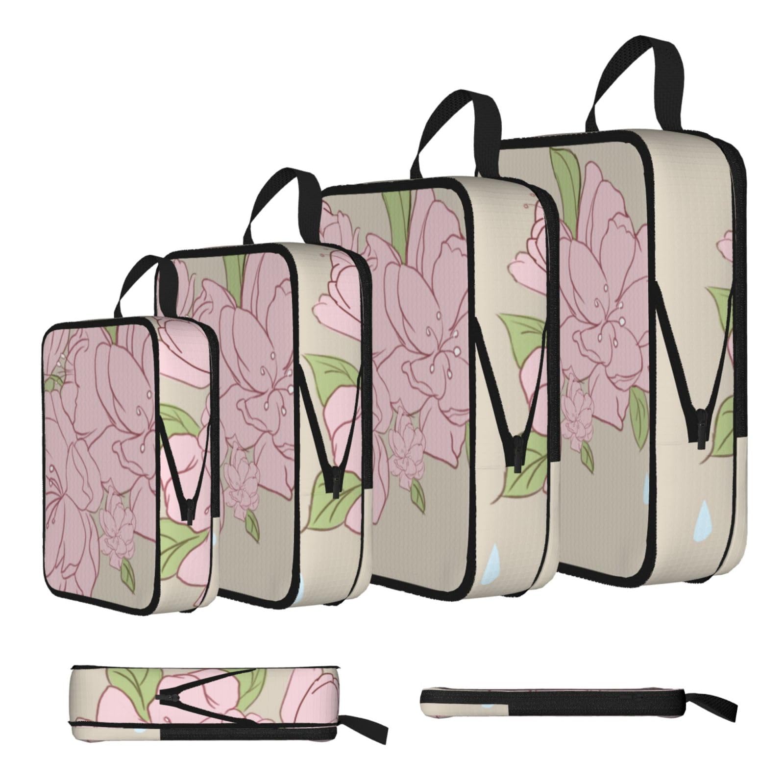 Sxzvvbn Black Divided Peach Blossoms Compression Packing Cubes 4 Piece Set