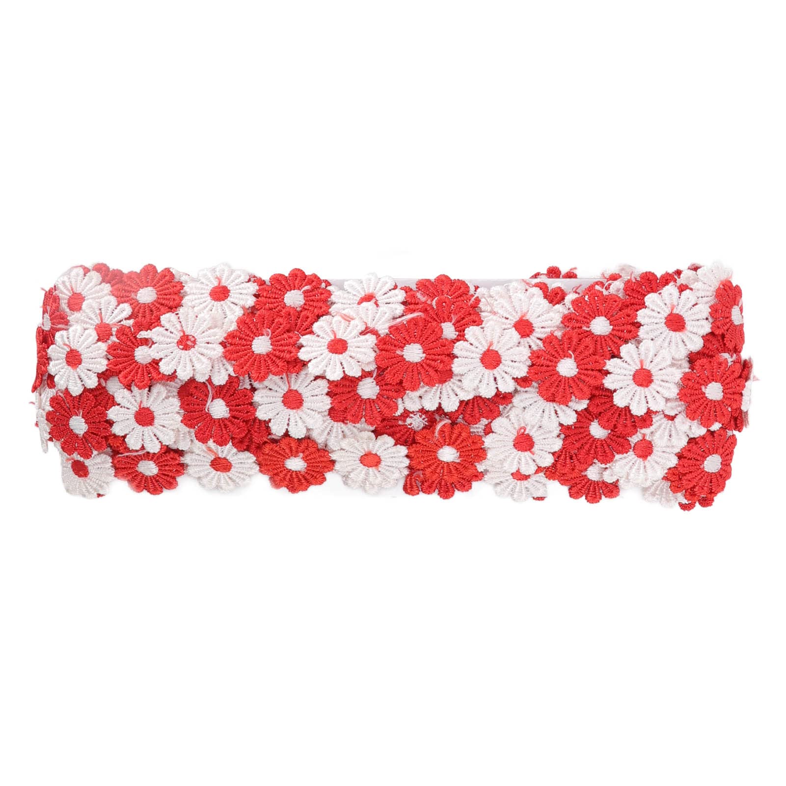 Adorno de encaje con flores de margarita, 15 yardas de tela de encaje de poliéster para manualidades y costura DIY, decoración de bodas y envoltorio de regalos, delicado adorno (rojo blanco)