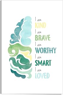 Oulores Cyan Blue Ocean Style Wall Art Inspirational Quote Print I Am Kind and Brave Canvas Wall Decor for Girls Bedroom Nursery Bathroom 12 * 18 in