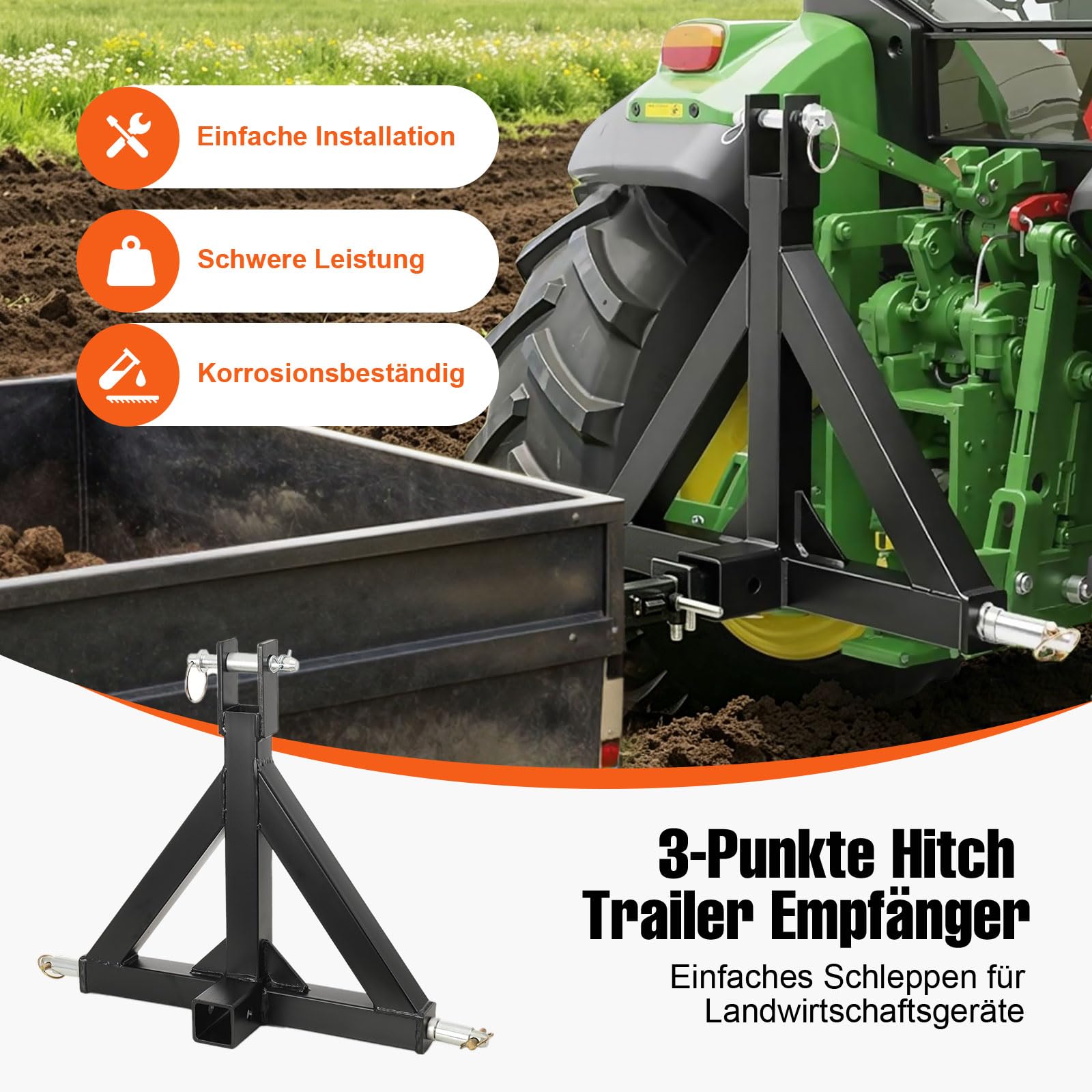 Dreipunkt Anhängerkupplung 3 Punkt Dreipunkt Adapter für Anhänger & Bauernhofgeräte, 2" Traktor Schlepper Ackerschiene mit Dreipunktaufhängung, Ackerschiene Ackerschienendreieck Kat
