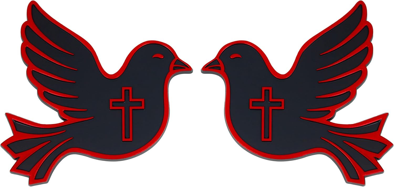 Dove Emblem, Religious Bird Badge – 3D Custom Car Decal Sticker for Car, Truck, SUV – Durable Exterior Trunk, Hood, Fender (Set of 2) (Red)