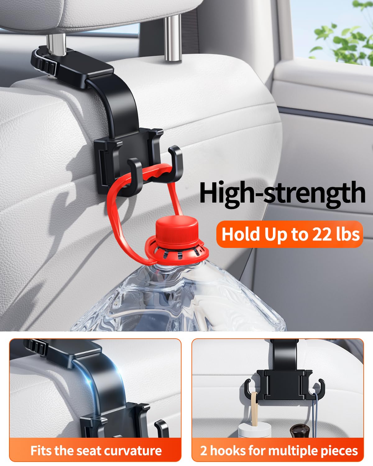 DICMKY 1 Pack Headrest Hooks for Car Seat Organizer Backseat,Multifunctional Foldable 360°Car Purse Hook & Backseat Car Organizers and Storage with Key, Bag, Garbage Bag, Car Accessories for Women Men