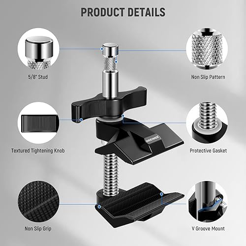 Miniatura 4 de NEEWER Empuñadura de mandíbula de extremo de 2 pulgadas con perno de 58 pulgadas, abrazadera de agarre de tubo de extremo de eje de acero con