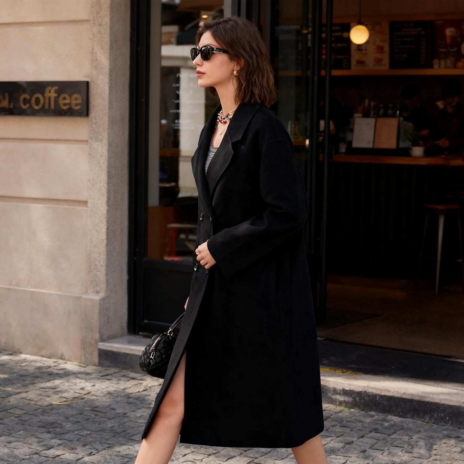 Darkyazi Womens Winter Coat Long Wool Pea Coat Double Breasted Coat Classic Notched Lapel Jackets Trench Coat Outwear