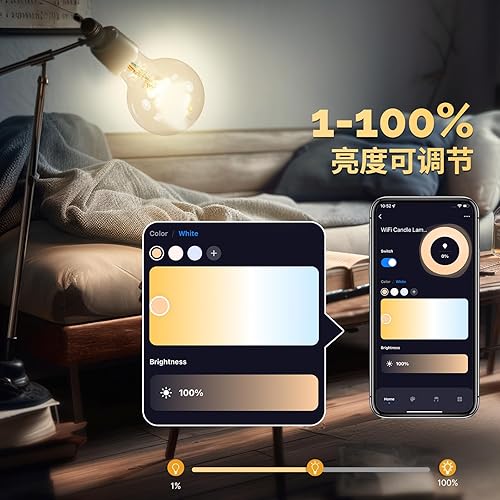 Miniatura 4 de MOES Bombillas LED Smart G80 Edison, bombillas inteligentes WiFi G25 que cambian de color, 2700K-6500K CW y RGB regulables, control remoto Smart