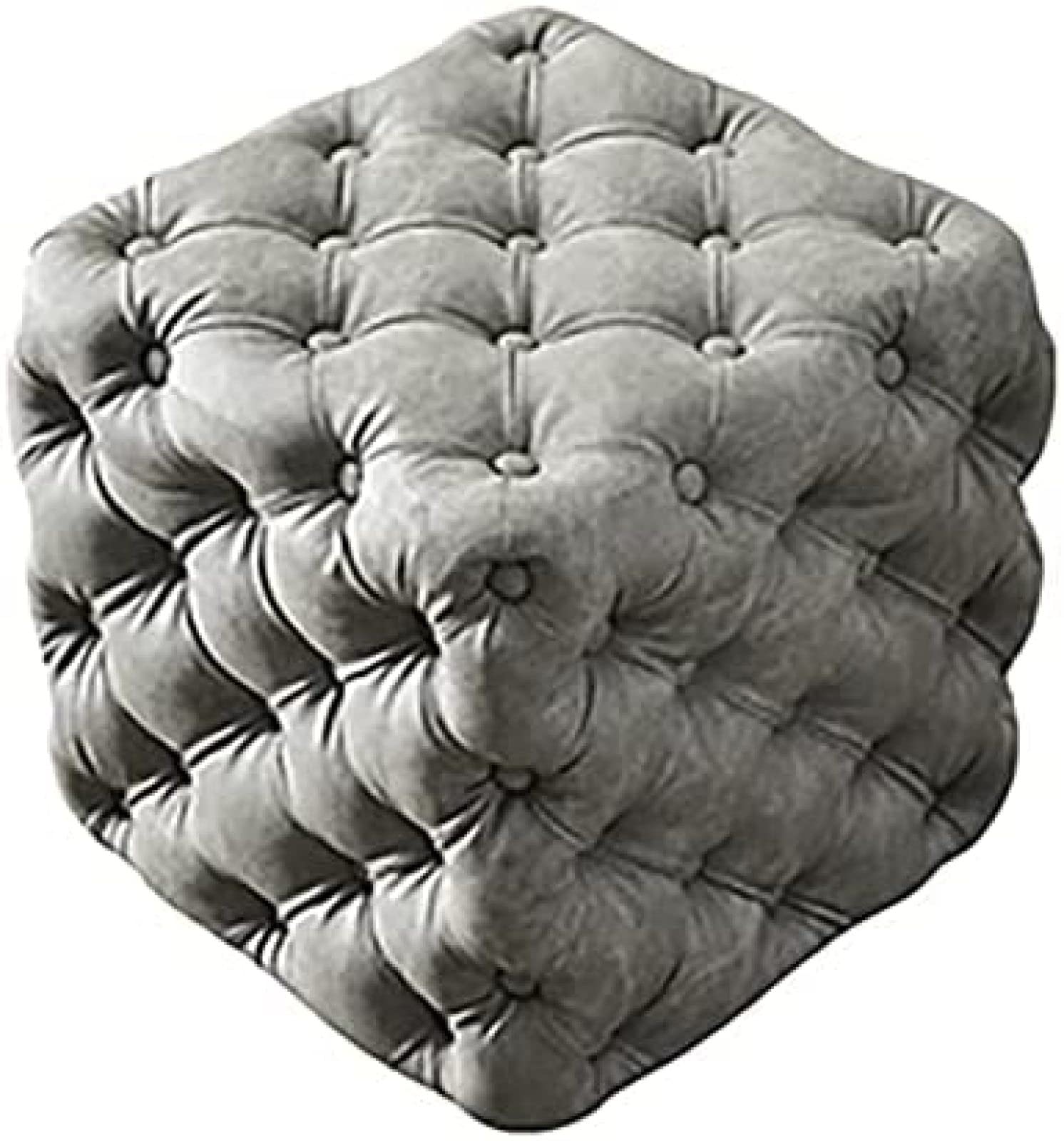 Repose-Pieds de Luxe en Cuir Gris - Tabouret Cube Chic et Moderne pour Chambre Élégante