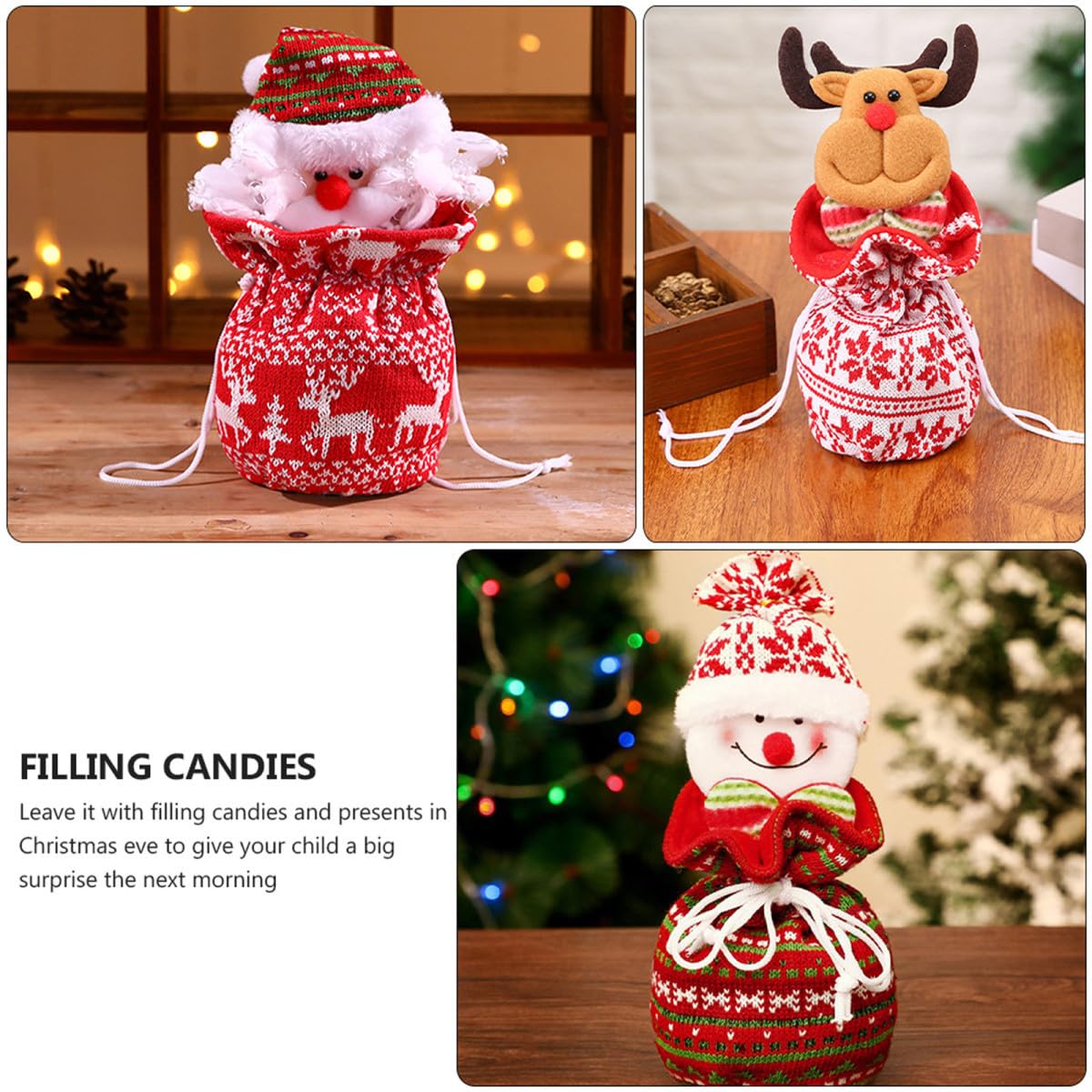 FRCOLOR 3 Sätze 3Er Set Weihnachts Apfelbeutel Weihnachtssüßigkeiten Weihnachtsdekoration Weihnachts Leckerli Beutel Weihnachtstüten Kekstüten Verpackung 3 Stück * 3