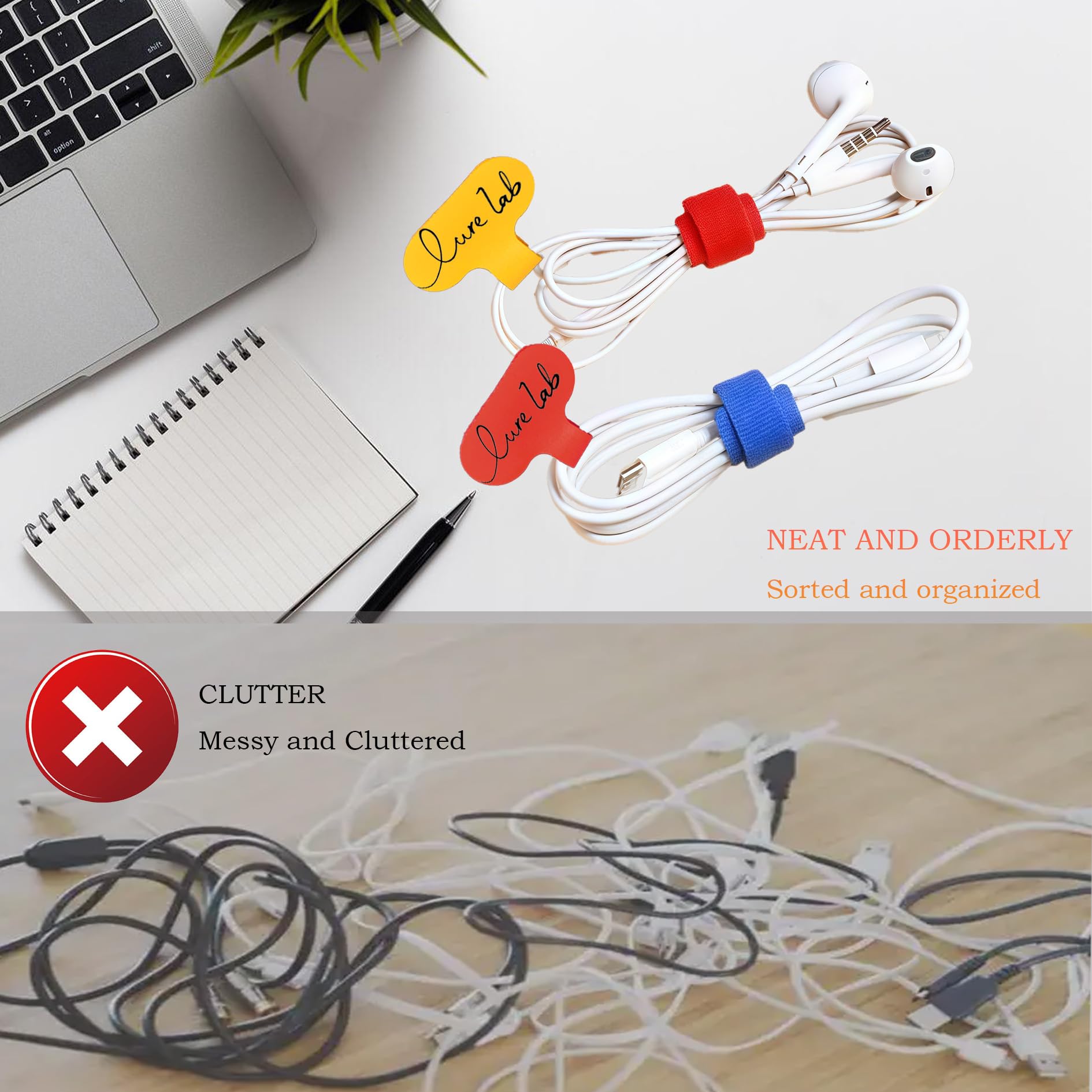 Confezione da 60 etichette riutilizzabili per cavi e kit organizer per cavi, etichette colorate scrivibili con pennarello + 30 fascette per la gestione dei cavi elettronici a casa e ufficio