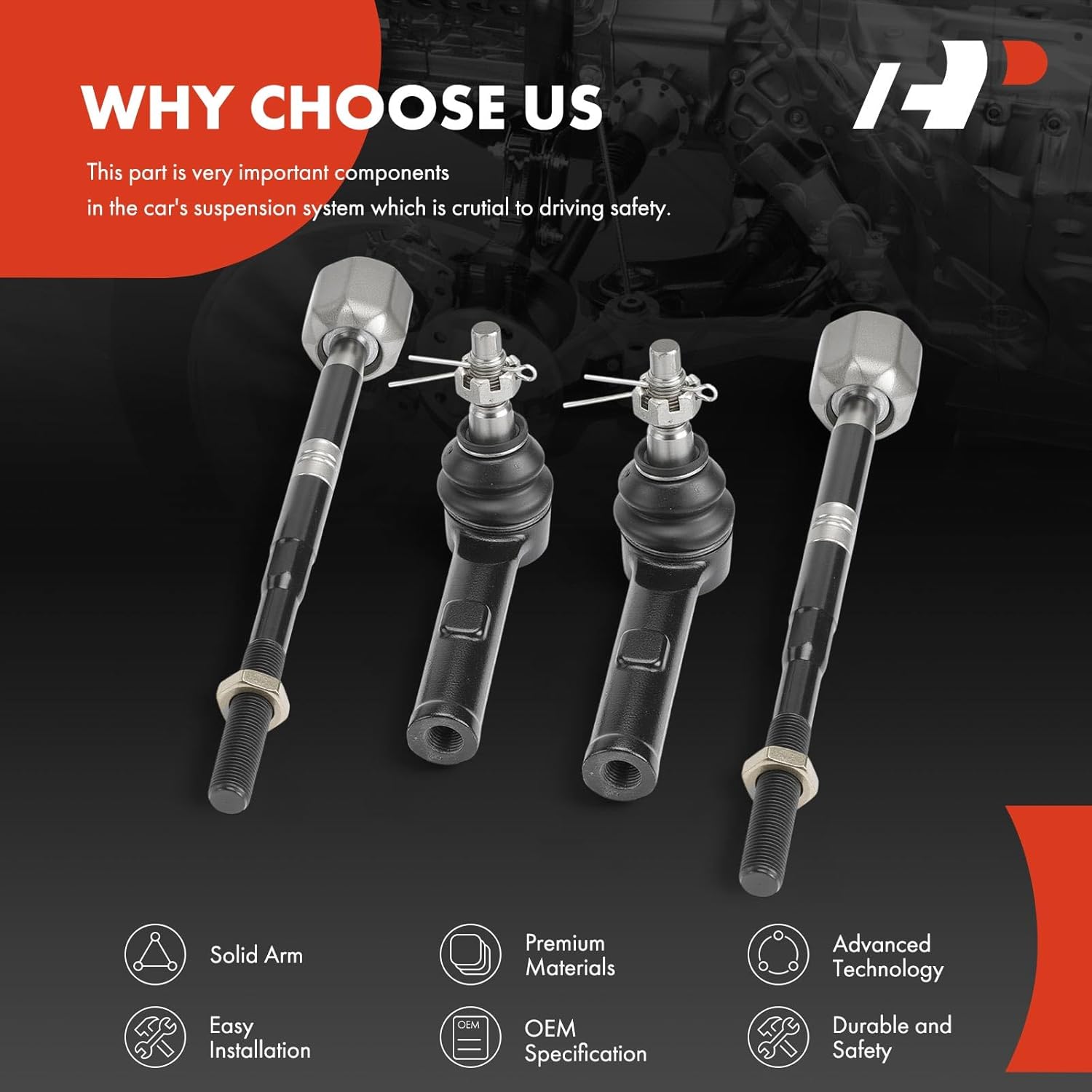 A-Premium Set of 4, Front Inner and Outer Tie Rod End Kit, Compatible with Lincoln Aviator 2003 2004 2005