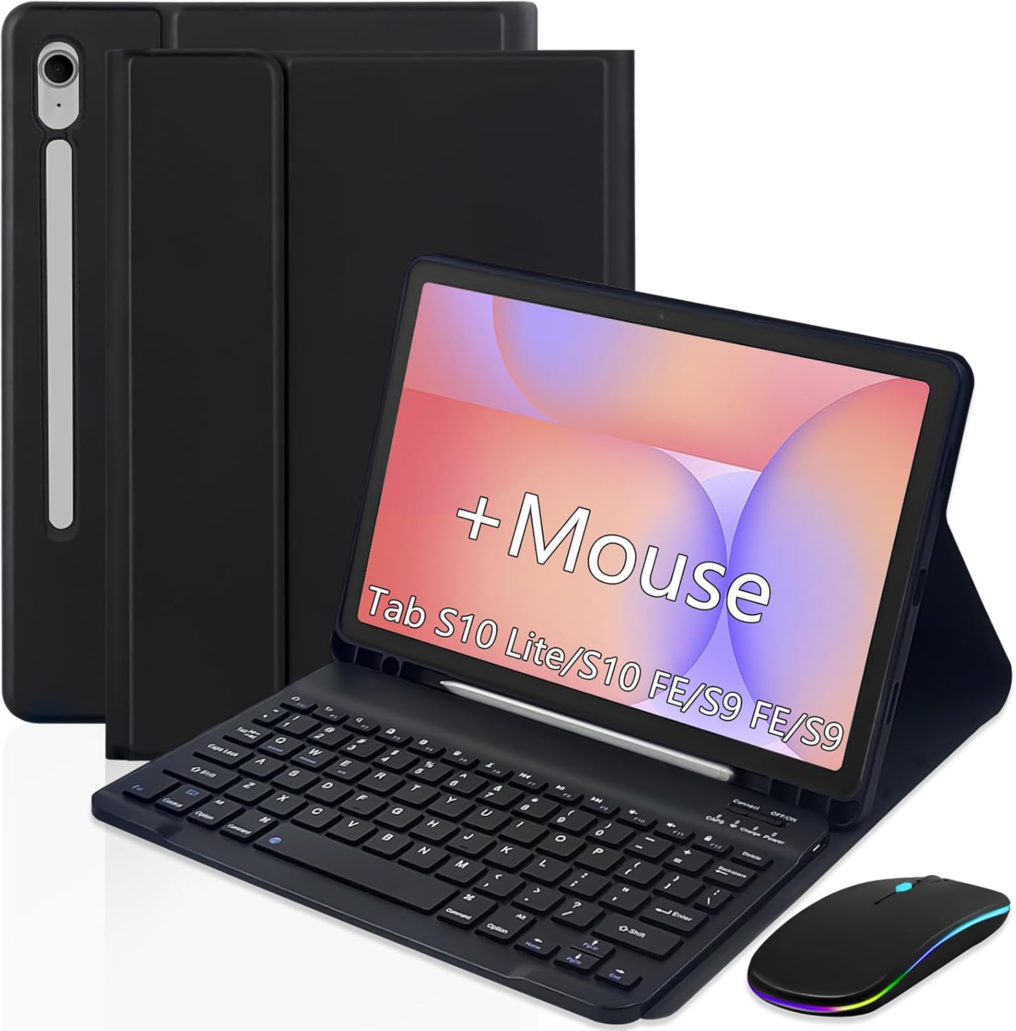 Keyboard Case for Samsung Galaxy Tab S10 Lite/S10 FE/S9 FE 10.9 inch /S9 11",Rechargable Detachable Keyboard with Type-C Charging Port Cover with Mouse (Black)