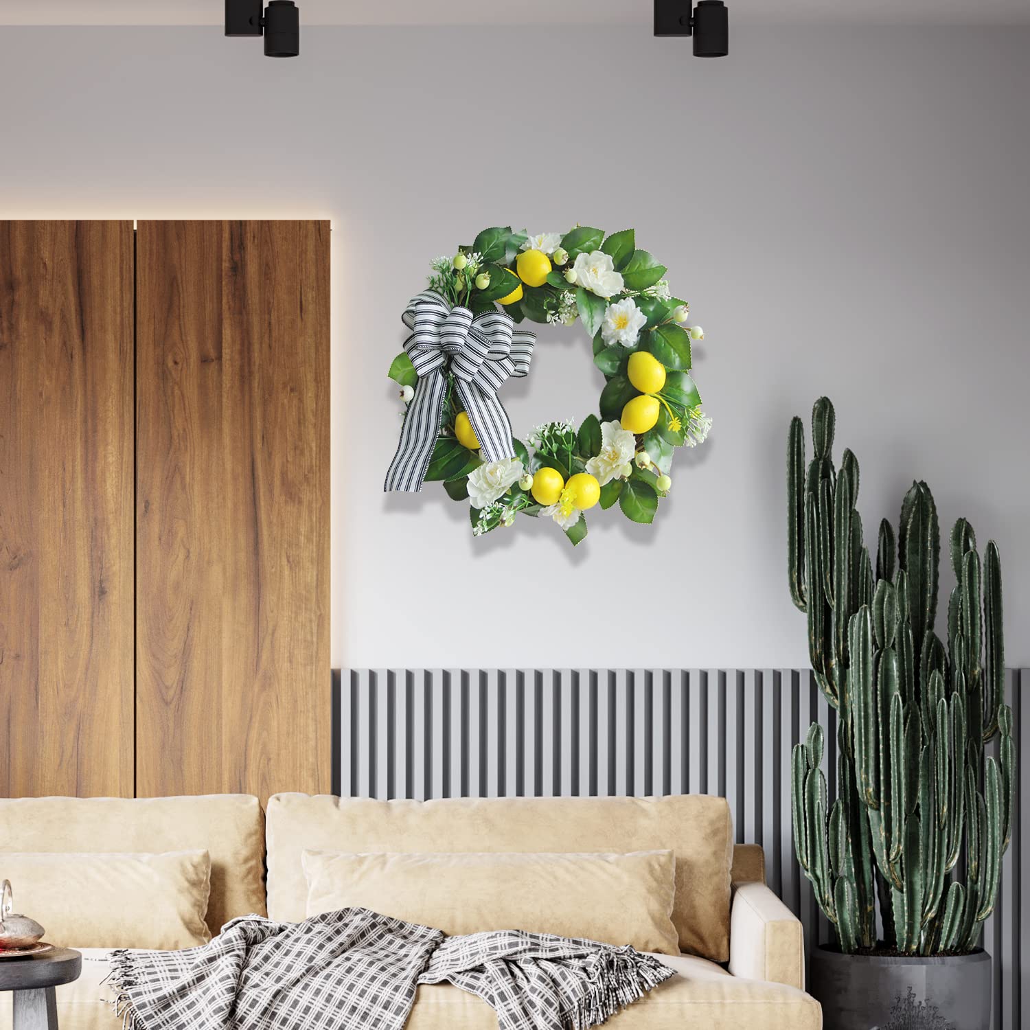 Autumn Wreaths Fall Decor, 18In for Front Door Wreath, Summer Lemon Spring Wreath Door, Wreath Spring Decorations for Home, Door Wreaths for Front Door Outside Wall Window Party Halloween Decoration