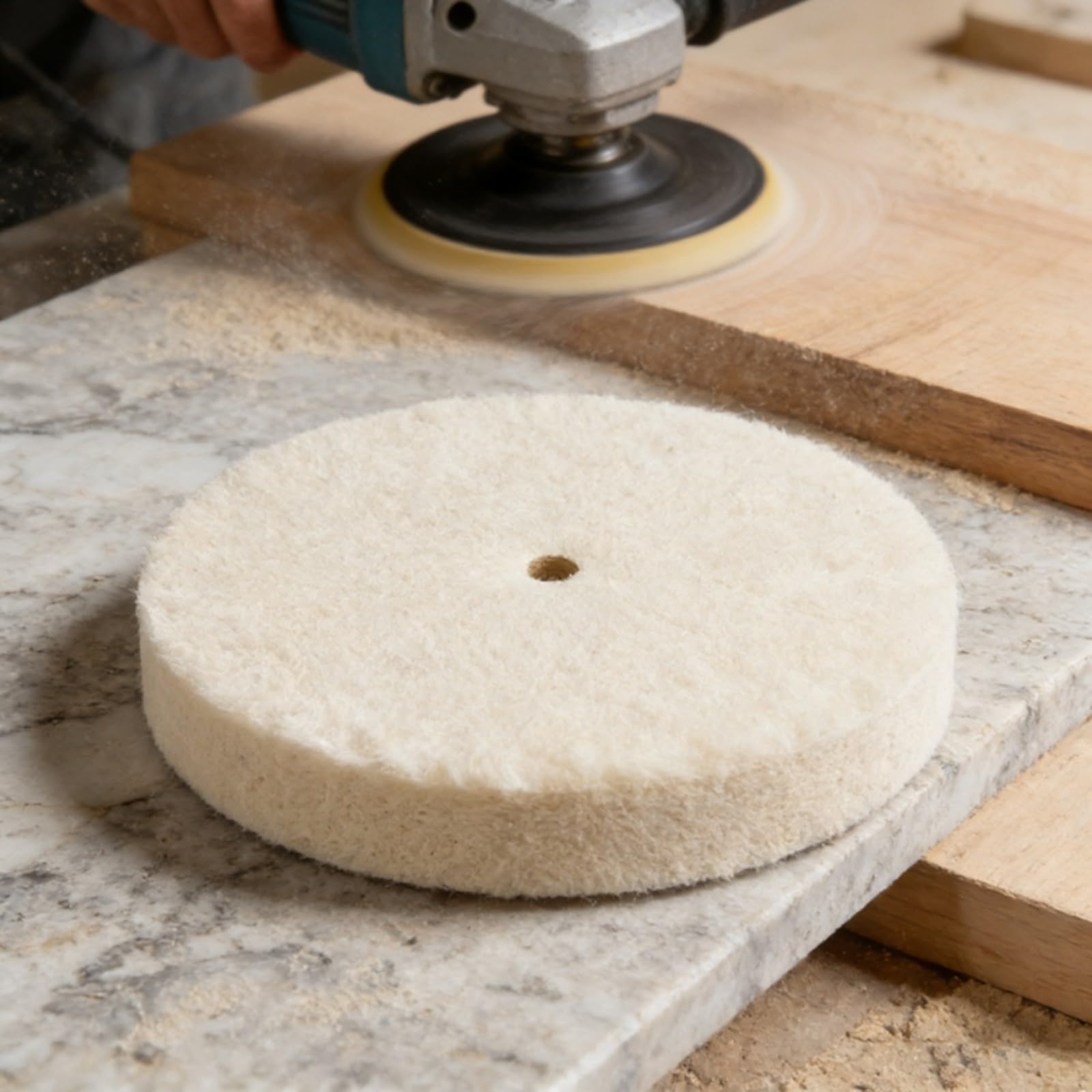 Disco piatto per lucidatura in lana, 250 mm x 40 mm, in feltro fine e grossolano, per metallo, acciaio inossidabile, plastica e legno, per finitura superficiale in officina e progetti fai