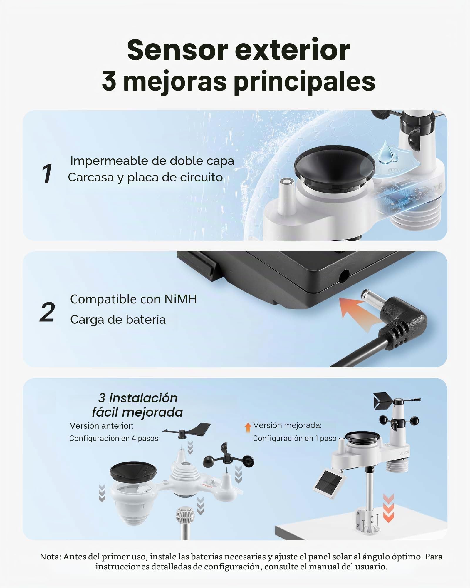VEVOR Estación Meteorológica Wifi 7 en 1, con App, Pantalla VA de 190,5 mm, Sensor Solar Inalámbrico, Pluviómetro, Pronóstico del Tiempo, Velocidad del Viento, Temperatura, Humedad y Precipitación
