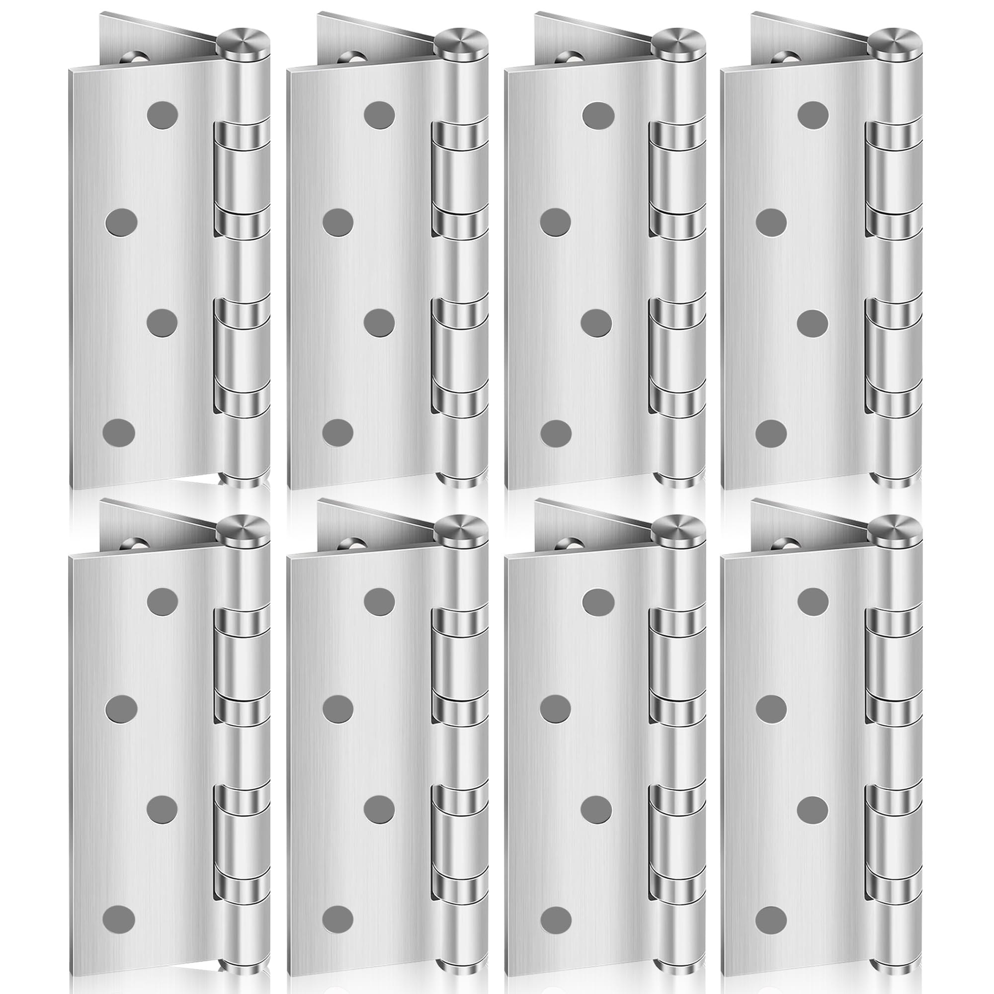 MSC Stainless Steel Door Hinges 4 Inch – Heavy Duty Door Hinges for Wood, Internal Doors, Rust-Resistant, Silent Operation, Chrome Finish with Screws, Silver (8)