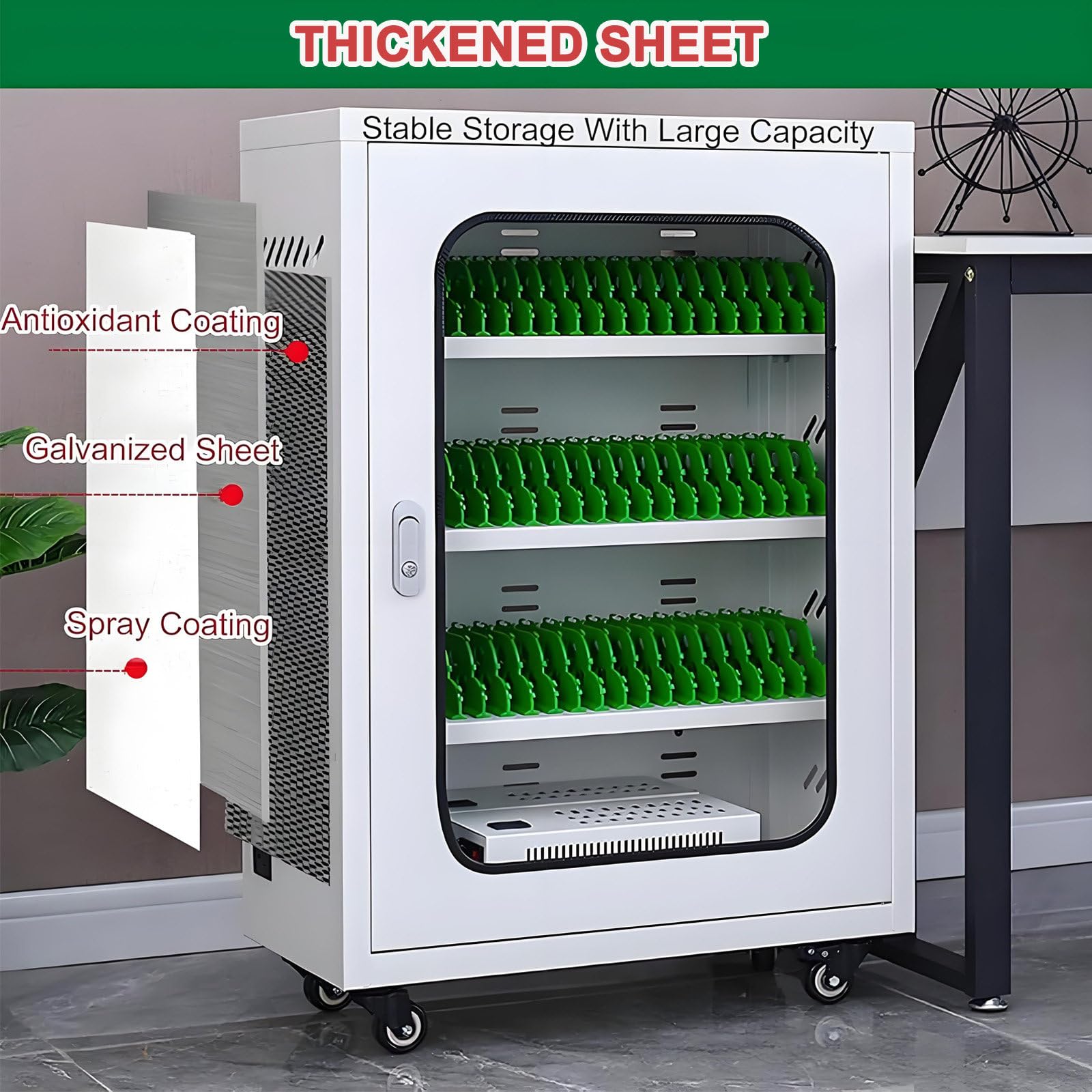 Carrello e armadietto per la ricarica di dispositivi mobili, carrello portacellulare,fino a 20-60 unità di telefoni cellulari,per scuola, azienda, armadietto con serratura a canale anteriore 20slots