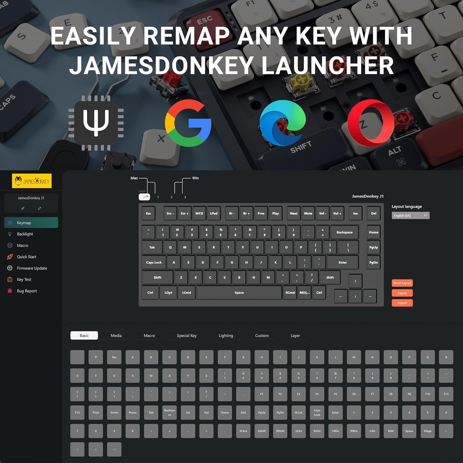 JamesDonkey J1 Low-Profile Wireless Mechanical Keyboard - QMK/VIA RGB Backlit, Hot-Swappable Brown Switch, 2.4 GHz Bluetooth, PBT Keycaps, 75% Layout Mac/Win/Linux for Office/Gaming - Dark Blue