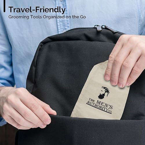 Miniatura 8 de M. A. C. Kit de cuidado de barba para hombres, kit de aseo de barba que incluye cepillo de cerdas de jabalí, tijeras de recorte, peine de barba, kit
