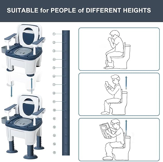 Bedside Commode Camping Toilet, Adult Portable Toilet, Toilets Chair Seat with Handles, Height Adjustable Mobile Commode, Adult Potty Chair Load 882lb for Seniors Disabilities Elderly & Othe
