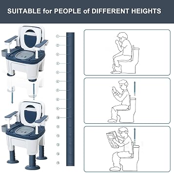 Bedside Commode Camping Toilet, Adult Portable Toilet, Toilets Chair Seat with Handles, Height Adjustable Mobile Commode, Adult Potty Chair Load 882lb for Seniors Disabilities Elderly & Othe