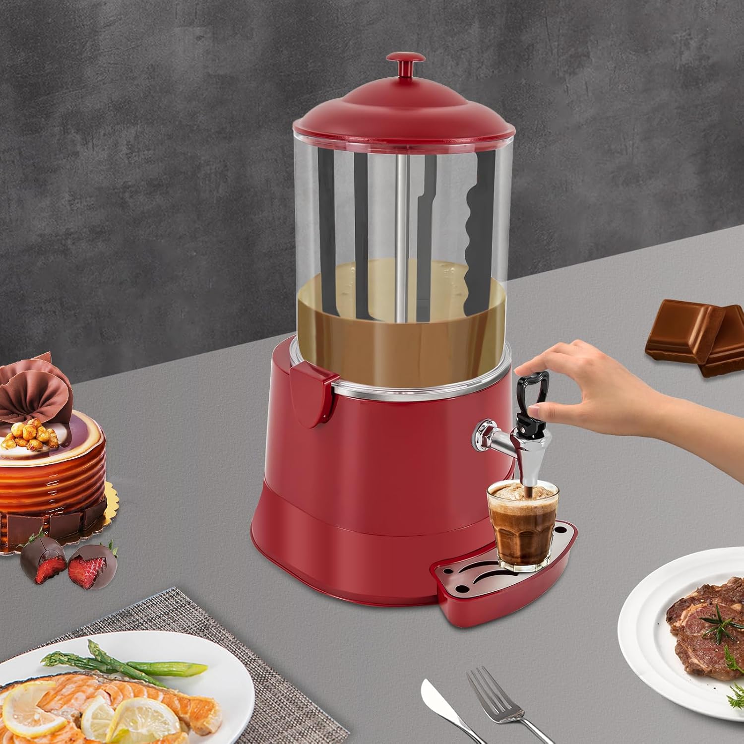 Commercial Hot Chocolate Maker - 10L Heating & Mixing Machine, 110V Dispenser for Chocolate, Coffee, Juice, Milk
