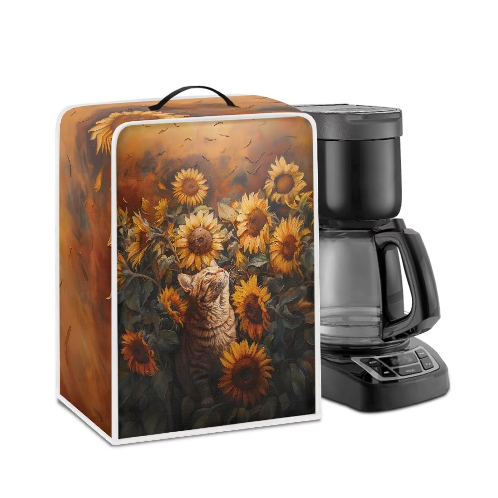 Cute Flowers Cat Coffee Maker Cover For Kitchen With Top Handle Waterproof Dust Appliance Cover Suitable For Most Coffee Machine Models