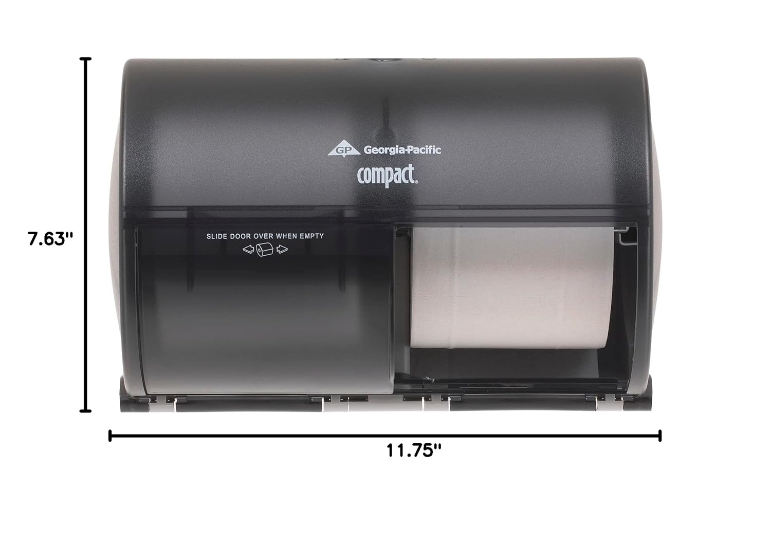 Compact 2-Roll Side-by-Side Coreless High-Capacity Toilet Paper Dispenser by GP PRO (Georgia-Pacific), Translucent Smoke, 56784, 10.1" W x 6.8"D x 7.1" H