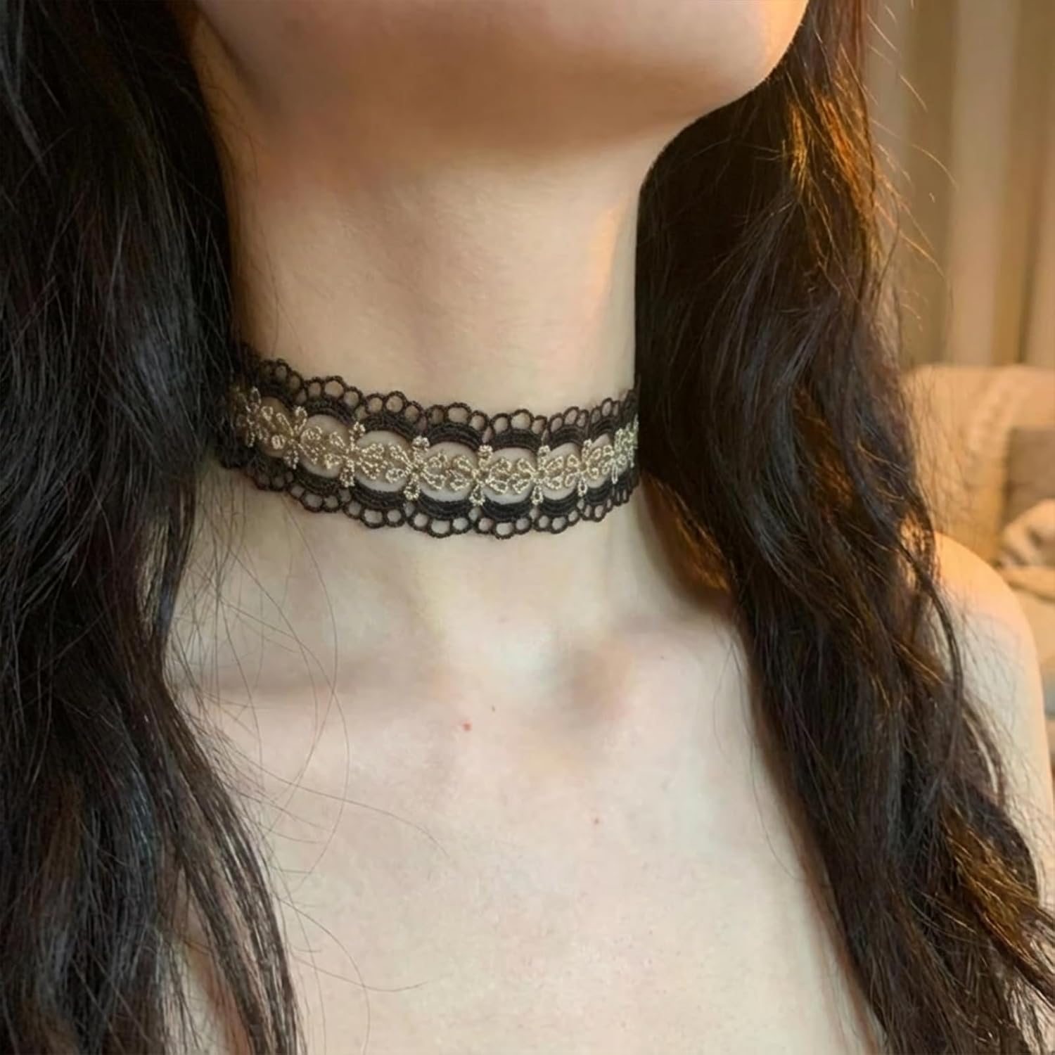 Golden Pearl Lace Choker Necklace for Women, Vintage Hollow Flower Adjustable Necklace, Classic Boho Medieval Renaissance Jewelry Gifts - Image 4