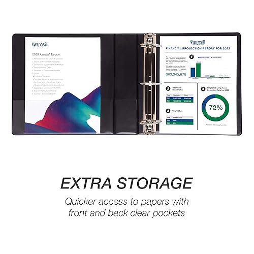Vista 352 de Samsill Carpeta duradera de 1.5 pulgadas, fabricada en los Estados Unidos, carpeta de anillos en D, carpeta transparente personalizable, color Negro
