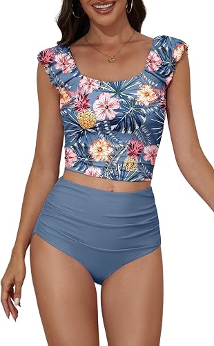 Eomenie Tankini Swimsuits for Women Tummy Control Ruched Bathing Suit Two Piece 