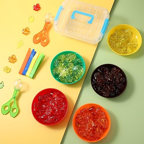 Miniatura 5 de 147 piezas de juguetes de motricidad fina, decoración de otoño, relleno sensorial, 135 hojas acrílicas de otoño, calabaza, 4 pinzas, 2 clips de