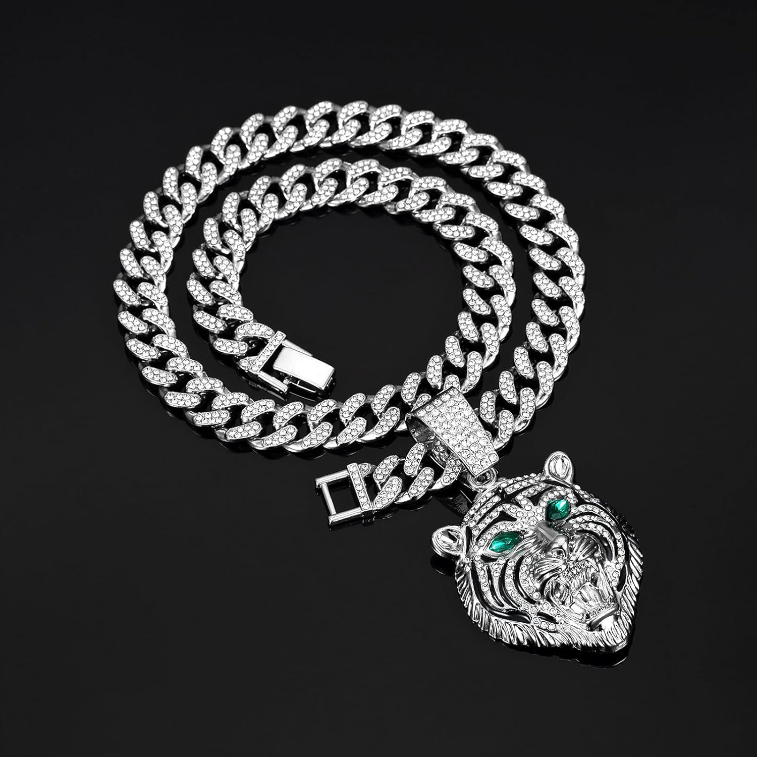 Miami Cuban Chain Ice Tiger Head Miami Cuban Link Chain Necklace - Gold/Silver Plated Cubic Zirconia Hip-Hop Jewelry Gift For Men - Image 3